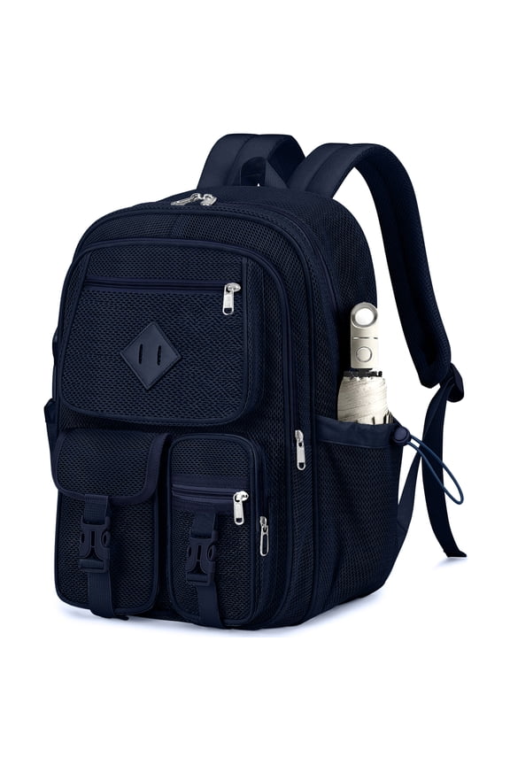 Mesh Backpack School Backpacks Large Capacity See Through Bookbag Stadium Approved with Multiple Compartments Pockets for School Beach Swimming Sports Work (Blue)