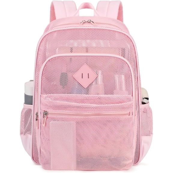 DAKIMOE Mesh Backpack School Backpack Bookbag Heavy Duty See Through Transparent Backpack Stadium Approved Large Capacity with Multiple Compartments Pockets for School Beach Swimming Sports Work