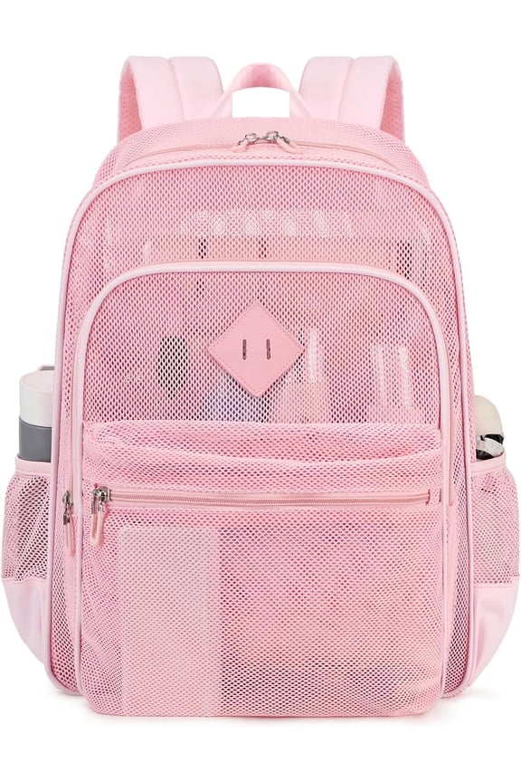 Mesh Backpack School Backpack Bookbag Heavy Duty See Through Transparent Backpack Stadium Approved Large Capacity with Multiple Compartments Pockets for School Beach Swimming Sports Work