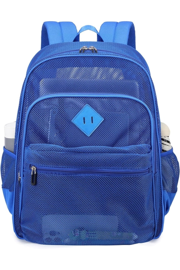 Mesh Backpack School Backpack Bookbag Heavy Duty See Through Transparent Backpack Stadium Approved Large Capacity with Multiple Compartments Pockets for School Beach Swimming Sports Work