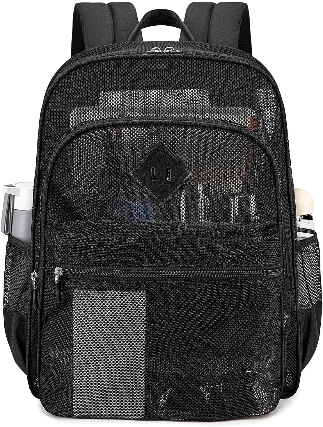 DAKIMOE Mesh Backpack School Backpack Bookbag Heavy Duty See Through Transparent Backpack Stadium Approved Large Capacity with Multiple Compartments Pockets for School Beach Swimming Sports Work
