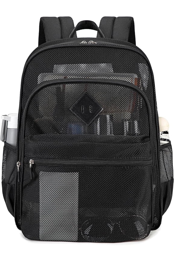 Mesh Backpack School Backpack Bookbag Heavy Duty See Through Transparent Backpack Stadium Approved Large Capacity with Multiple Compartments Pockets for School Beach Swimming Sports Work