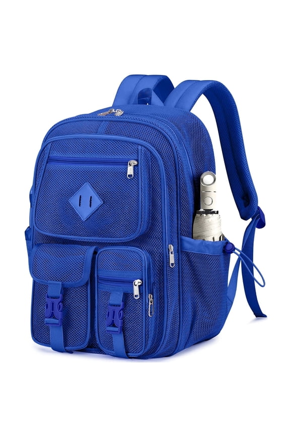 Mesh Backpack School Backpacks Large Capacity See Through Bookbag Stadium Approved with Multiple Compartments Pockets for School(Dark Blue)