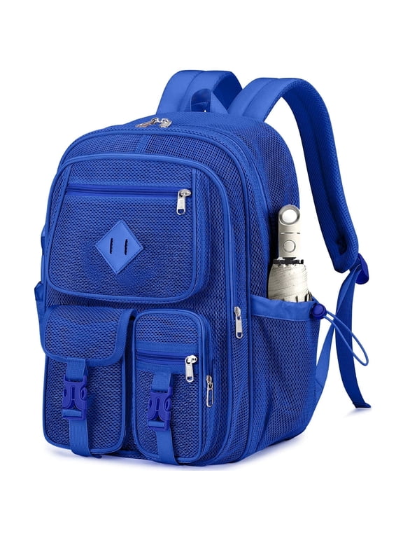 Mesh Backpack School Backpacks Large Capacity See Through Bookbag Stadium Approved with Multiple Compartments Pockets for School(Dark Blue)