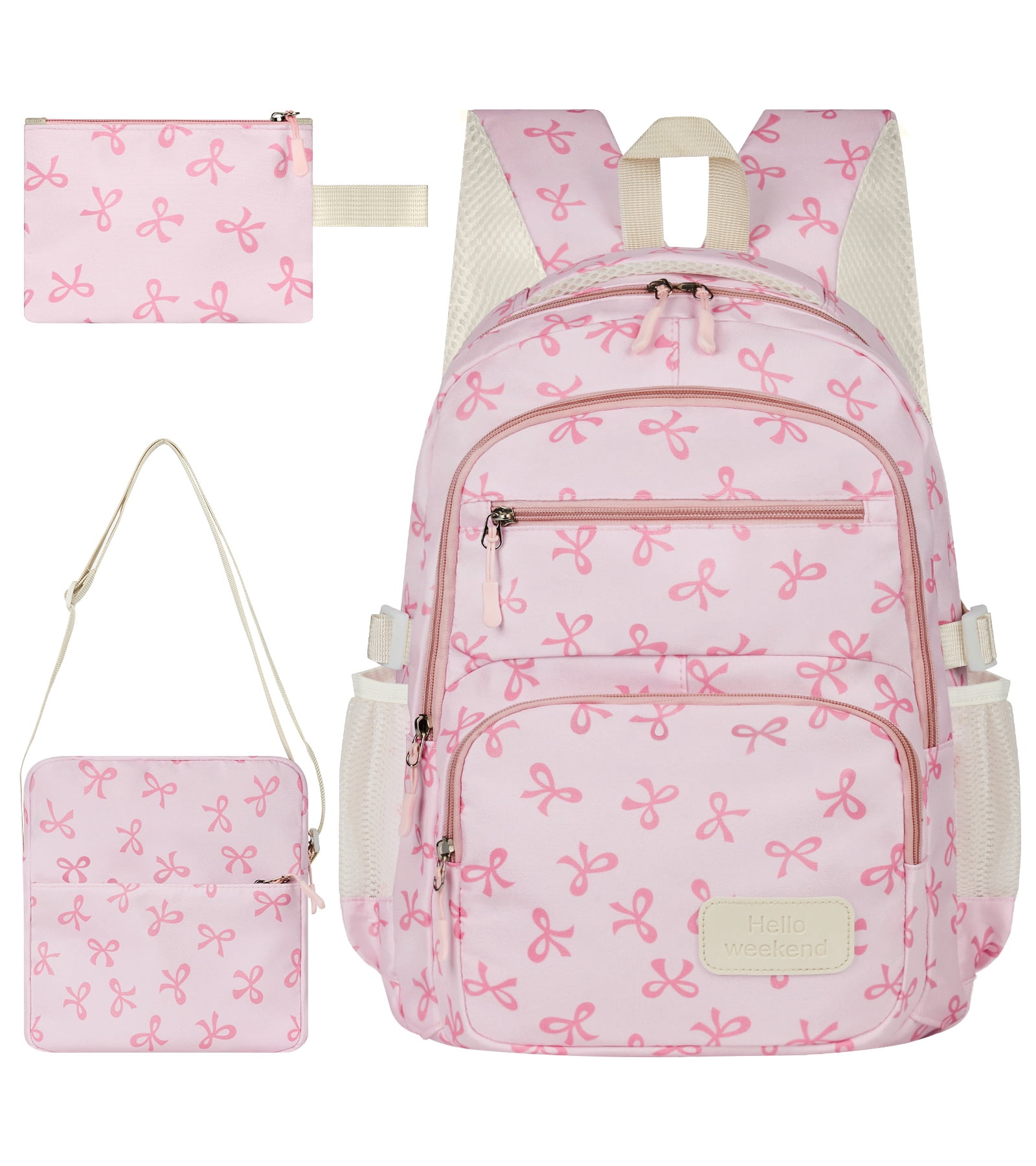 Dakimoe School Backpack Set with Cute Bow, Lightweight Bookbag - Light ...