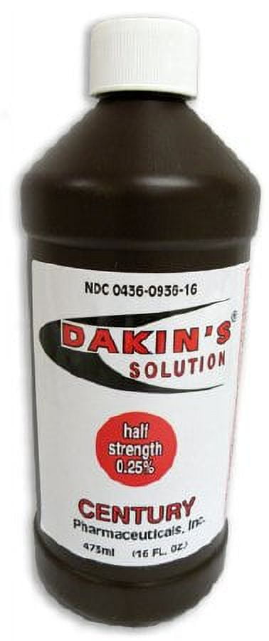 Dakin's Solution-Half Strength Sodium Hypochlorite 0.25 %, Wound Therapy for Acute and Chronic Wounds by Century Pharmaceuticals, 16 oz (Pack of 6)