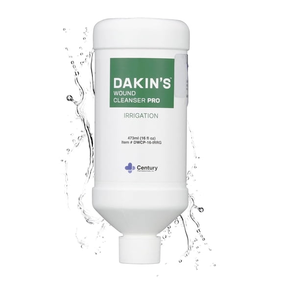 Dakin's Wound Cleanser Pro 0.125% Sodium Hypochlorite Solution with Irrigation Cap for Acute and Chronic Wounds, Antimicrobial No-Rinse Formula, 16 oz