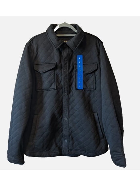 Mens Quilted Jacket, Button Front, Black, Size Large