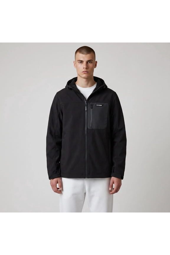 Mens Bonded Softshell Full Zip Jacket Size M Black Water-resistant Hooded