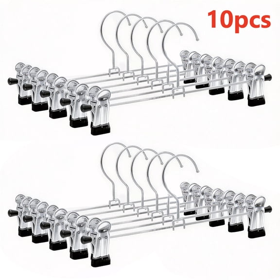 Dakings 10 Pack Heavy Duty Metal Pants Skirt Hangers, Stackable, Adjustable Clips, Space Saving for Jeans, Slacks