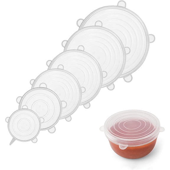Dakings 6pcs Silicone Stretch Lids  Reusable Food Covers for Bowls, Cups, Jars, and Containers  Durable, Expandable, Airtight Seal to Keep Food Fresh and Reduce Waste