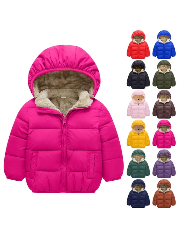18 Months - 8 Years Boys Girls Winter Puffers Coat with Fleece Lined Heavyweight Hooded Outwear Jacket Toddler Kids Warm Zip up Snow Outerwear Cold Weather AG 2-3 Years (100)