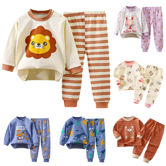 Dakiuu 2 Pcs Pajamas Set for Baby Boys Girls Breathable Cozy Long Sleeve T Shirt and Pants Loungewear Clothing Cute Toddler Kids Nightwear Spring Fall Winter Pj Clothes Beige 5-6 Years (130)