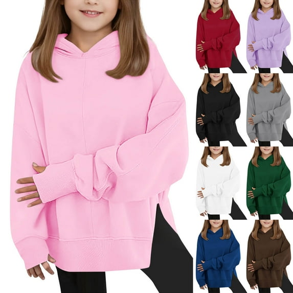 Dakiuu 5-14Y Girls Oversized Hoodies Fashion Long Sleeve Drop Shoulder Pullover Sweatshirts Kids Casual Outfits Spring Fall Winter Clothes White 13-14 Years (160)