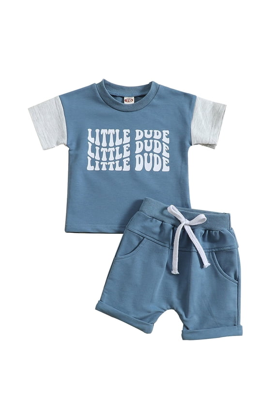 Baby Boy Clothes 2 Pieces Letter Print Color Block Tee Shirt and Jogger Shorts with Pockets Summer Cotton Clothing Outfit Set for Toddler Kids