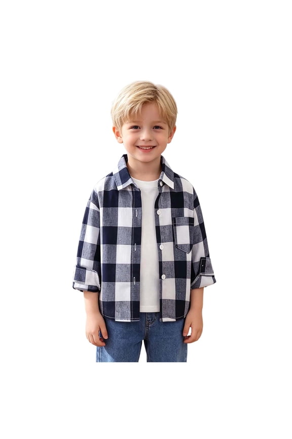 Baby Boys Girls Fall Winter Clothes Toddler Kids Unisex Plaid Flannel Long Sleeve Button Down Shirt with Chest Pockets Juniors Casual Top Shirts Size 9M-7Y