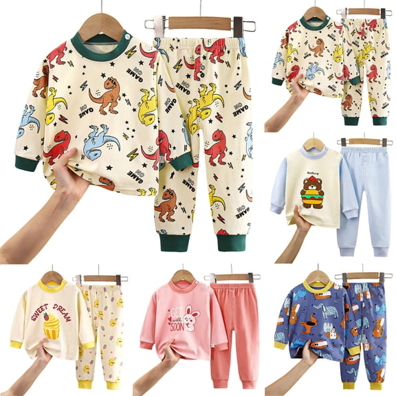 Dakiuu Baby Boys Girls Snugfit Clothes 2 Pieces Cute Dinosaur Rabbit Print Long Sleeve Top Shirt and Pants Pajama Set Comfy Pj Sleepwear Spring Fall Winter Clothing Outfit Pink 18-24 Months(100)