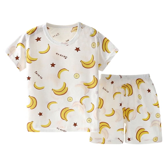 Dakiuu Baby Boys Girls Summer Clothes Cool Summer Thin Cotton 2-Pieces Pajamas Set Breathable Cute Allover Short Sleeve T Shirt Top Shorts Loungewear Clothing Set for Toddler Kids