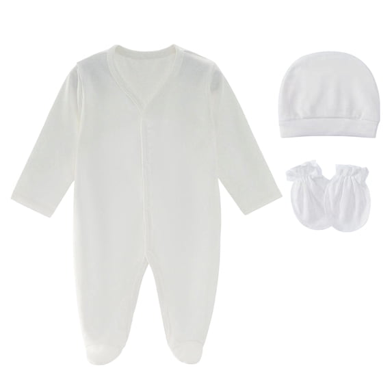 Dakiuu Baby Cotton Footed Sleeper 3 Piece Layette Set with Hat and Scratch Mittens 0 to 6 Months