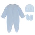 thumbnail image 1 of Dakiuu Baby Cotton Footed Sleeper 3 Piece Layette Set with Hat and Scratch Mittens 0 to 6 Months, 1 of 6