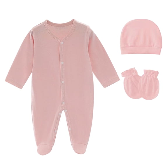 Dakiuu Baby Cotton Footed Sleeper 3 Piece Layette Set with Hat and Scratch Mittens 0 to 6 Months
