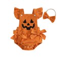 thumbnail image 1 of Dakiuu Baby Girls Halloween Long Sleeve Bodysuit Cute Pumpkin Print Onesie for Infant Fall Party Outfit 0 to 18 Months, 1 of 4