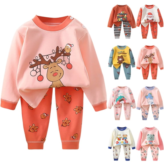Dakiuu Baby Toddler Boys Girls Long Sleeve Top and Pants Pajamas Cute 3M-6Y Pj Sets Kids 2 Pcs Sleepwear Spring Fall Winter Clothes Light Pink 18-24 Months(100)