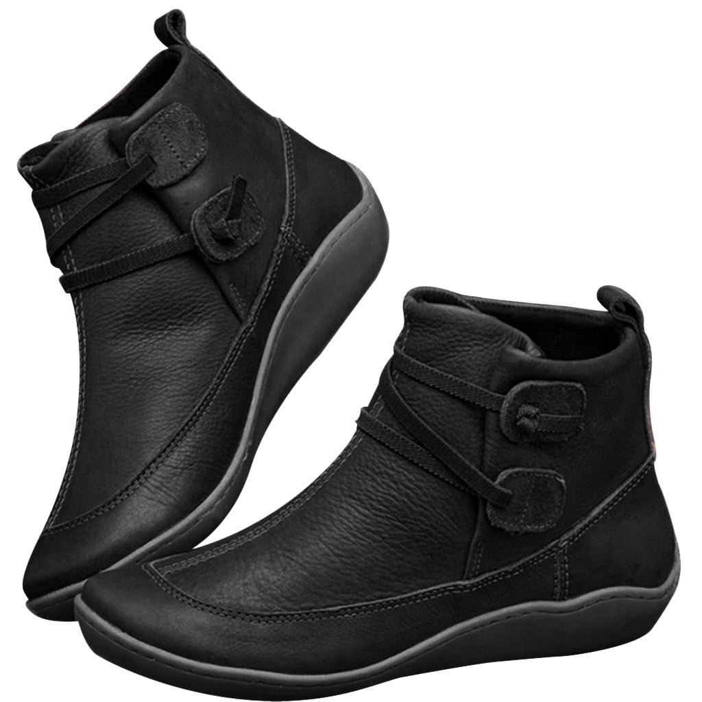 Dakiuu Boots for Women Black Leather Waterproof Wide Width Ankle Booties Riding Work Short Boots