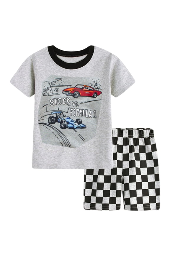 Boys 2 Pieces Pajamas Set Astronaut Dinosuar Car Print Short Sleeve Tee Shorts Cotton Pj Toddler Kids Breathable Comfy Sleepwear Casual Loungewear 1-8 Years