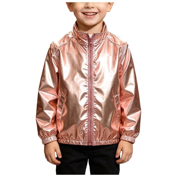 Dakiuu Boys Girls Bomber Jacket Stand Collar Zip Front Long Sleeve