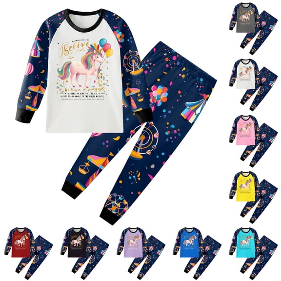 Dakiuu Boys Girls Carnival Pajamas Set Toddler Kids 2 Pcs Long Sleeve T Shirt and Pants Pj Sleepwear Outfits F-Yellow 3-4 Years (3Y)