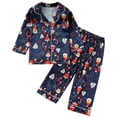 thumbnail image 1 of Dakiuu Boys Girls Christmas 2 Pcs Satin Pajamas Set Baby Toddlers Xmas Tree Santa Print Ice Silk Long Sleeve Button Down Shirt Tops and Wide Leg Pants Festival Sleepwear Loungewear Kids Winter Fall, 1 of 7