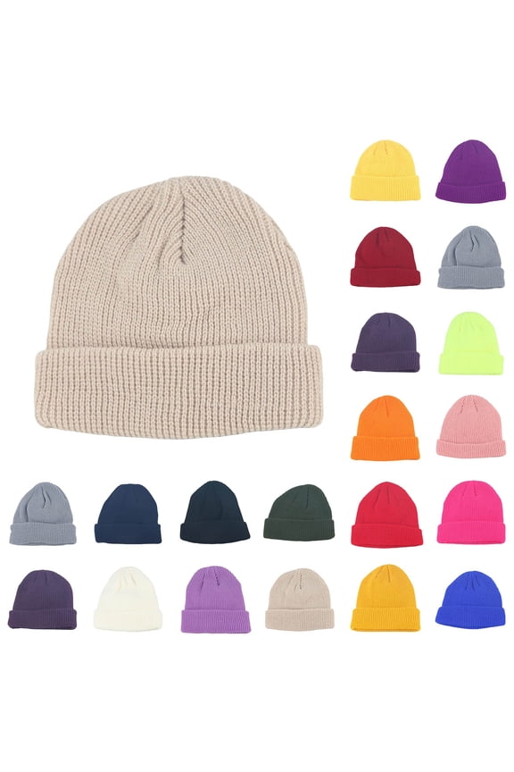 Boys Girls Kids' Knit Beenie Watch Hat Soft Unisex Toddler Winter Knit Ribbed Beaniee Warm Children Cuffed Caps