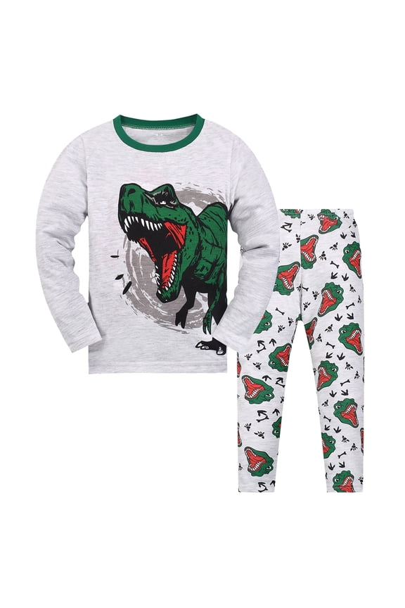 Boys Girls Snug Fit Pajamas Set Toddler Kids Fall Winter Cotton Long Sleeve T Shirt and Pants Outfit Pj Sleepwear Children Comfy Dinosaur Jammies Loungewear Size 1-9 Years