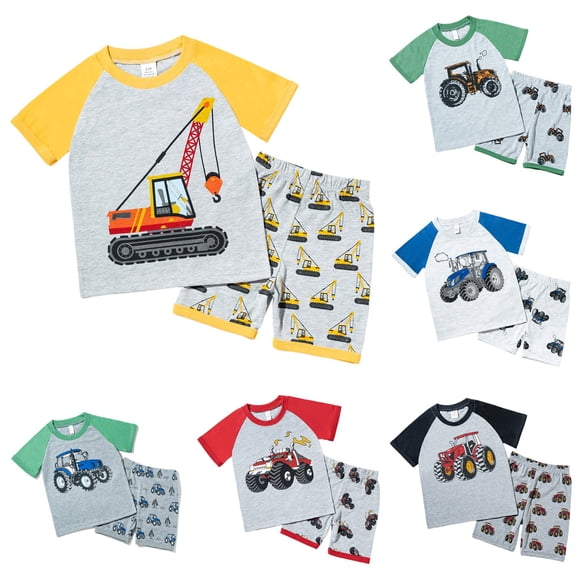 Dakiuu Boys and Girls Two Pieces Sleepwear Top and Bottom Pajama Set Toddler Kids Short Sleeve Cotton Pj Children Clothes 24 Months - 8 Years Red 7-8 Years (8Y)