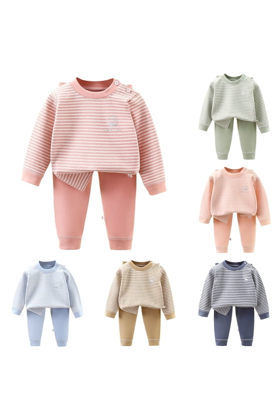 Boys Girls Winter Fall Clothes Comfy Warm Fleece Long Sleeve Shirt and Pants Set Toddler 2 Pieces Thermal Pajamas Outfits Spring Breathable Pj Sleepwear for Kids 6M-13Y Light Pink 1-2 Years