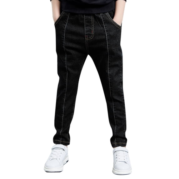 Dakiuu Boys Jeans with Pockets Regular-Slim Fit Elastic Waist Pull-On Long Denim Pants for Toddler Kids Teens Clothes 4-14 Years