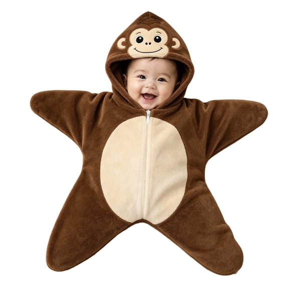 Dakiuu Cartoon Animal Character Star Shape Baby Newborn Swaddle Sack Zipper Wearable Sleep Blanket for Infant Boys Girls Photo Prop 0‑3 Months