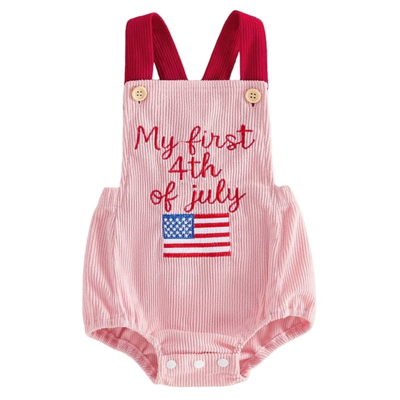 Dakiuu My First 4th of July Baby 1 Piece Summer Romper Newborn Infant Boy Girl USA Flag Embroidered Jumpsuit Sleeveless Backless Bodysuit Outfits 0-18 Month