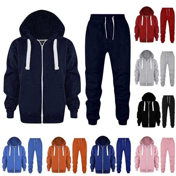 Dakiuu Girls Boys Sweat Suit Set 2 Pieces Warm Fleece Lined Zip up Hoodie Sweatshirt and Cargo Jogger Sweatpants Spring Fall Winter Athletic Tracsuit Sweatsuit Clothing Blue 9-10 Years (140)