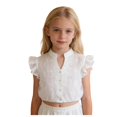 thumbnail image 1 of Dakiuu Girls Oktoberfest Dirndl Crop Blouse Kids Front Button Placket Eyelet Cutout Cap Ruffle Sleeve Mini Top Child Dirndl Layering Shirt, 1 of 7