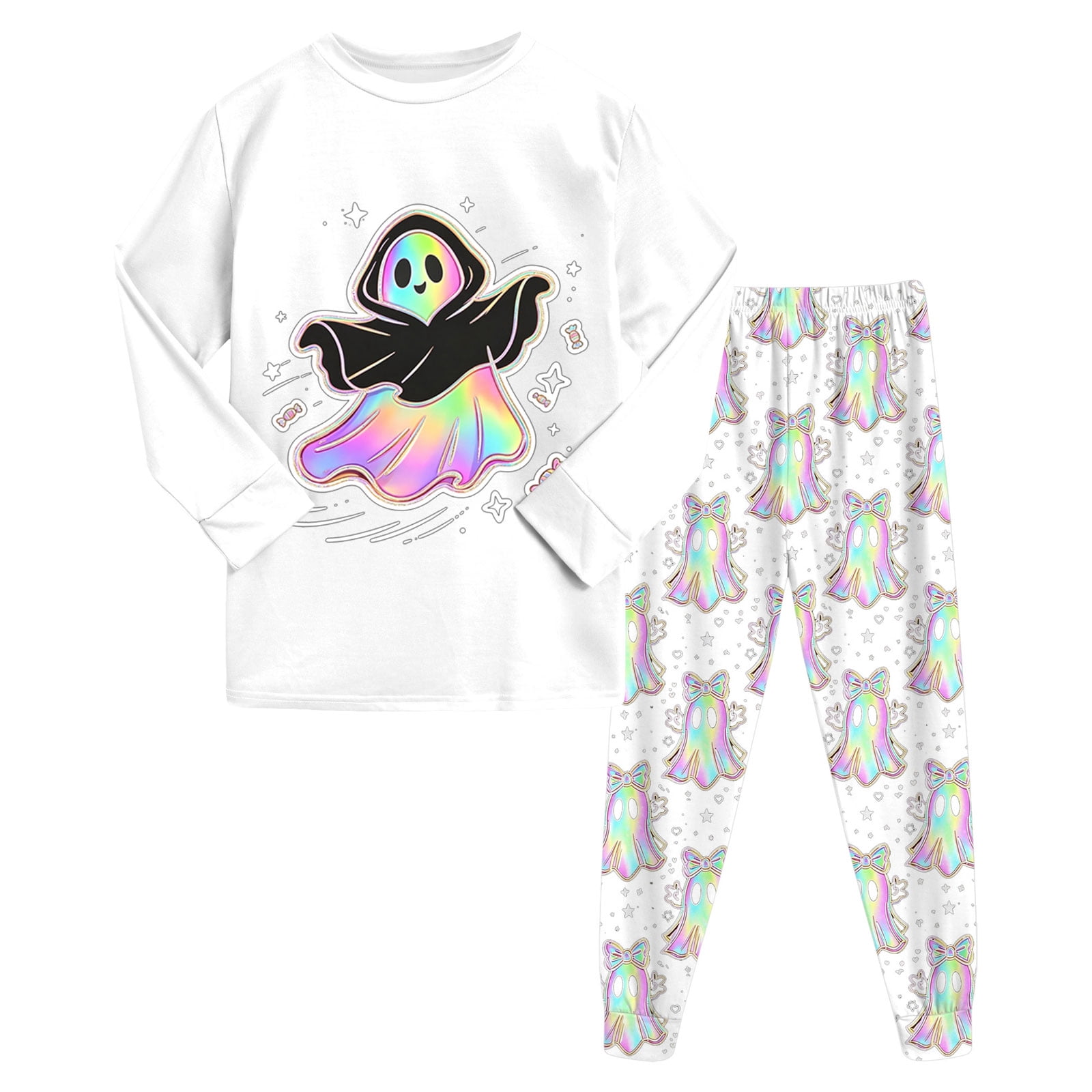 Dakiuu Halloween Two Piece Pajamas for Girls with Hooded Ghost With ...