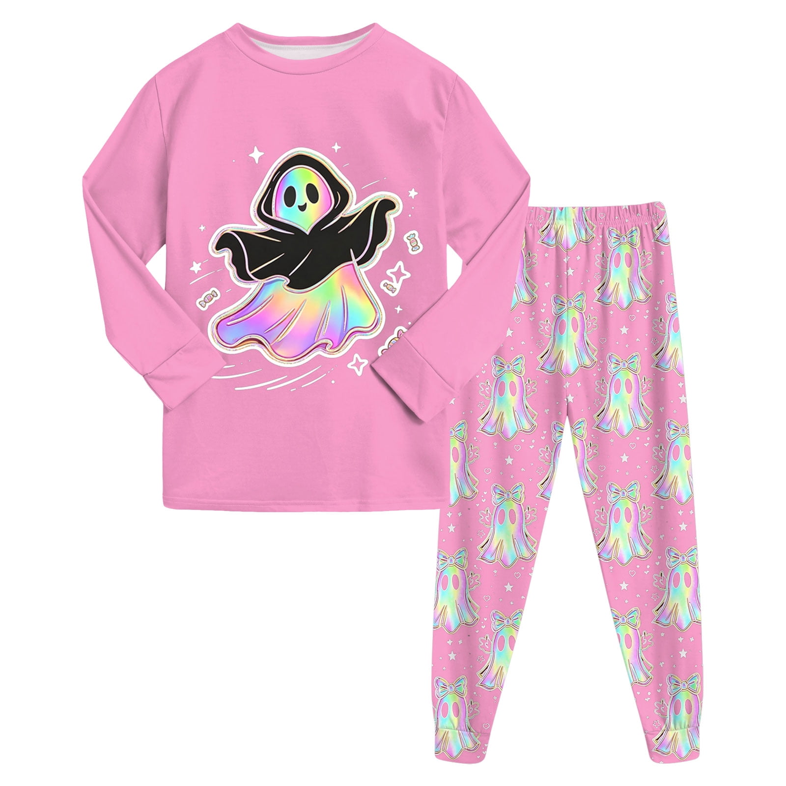 Dakiuu Halloween Two Piece Pajamas for Girls with Hooded Ghost With ...