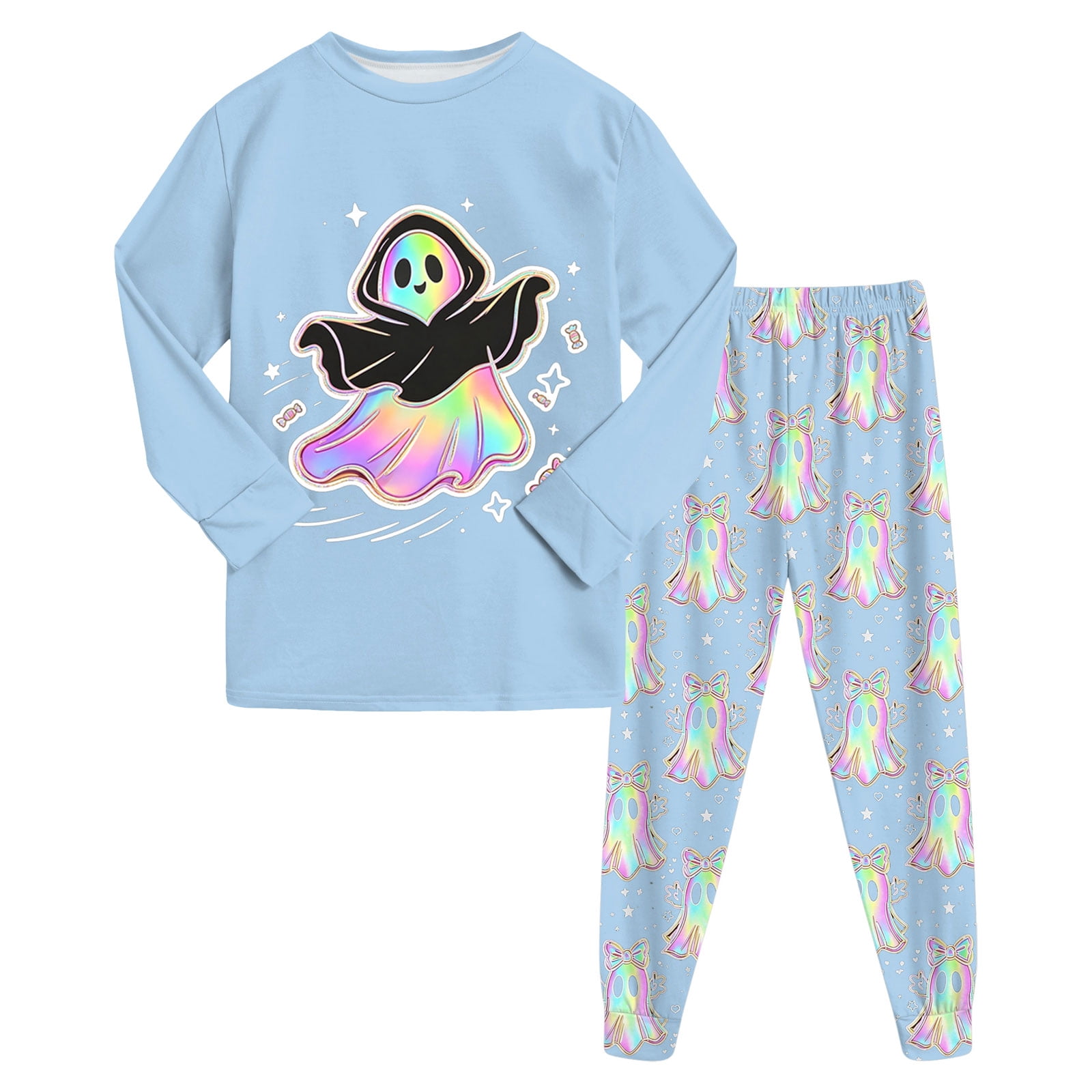 Dakiuu Halloween Two Piece Pajamas for Girls with Hooded Ghost With ...