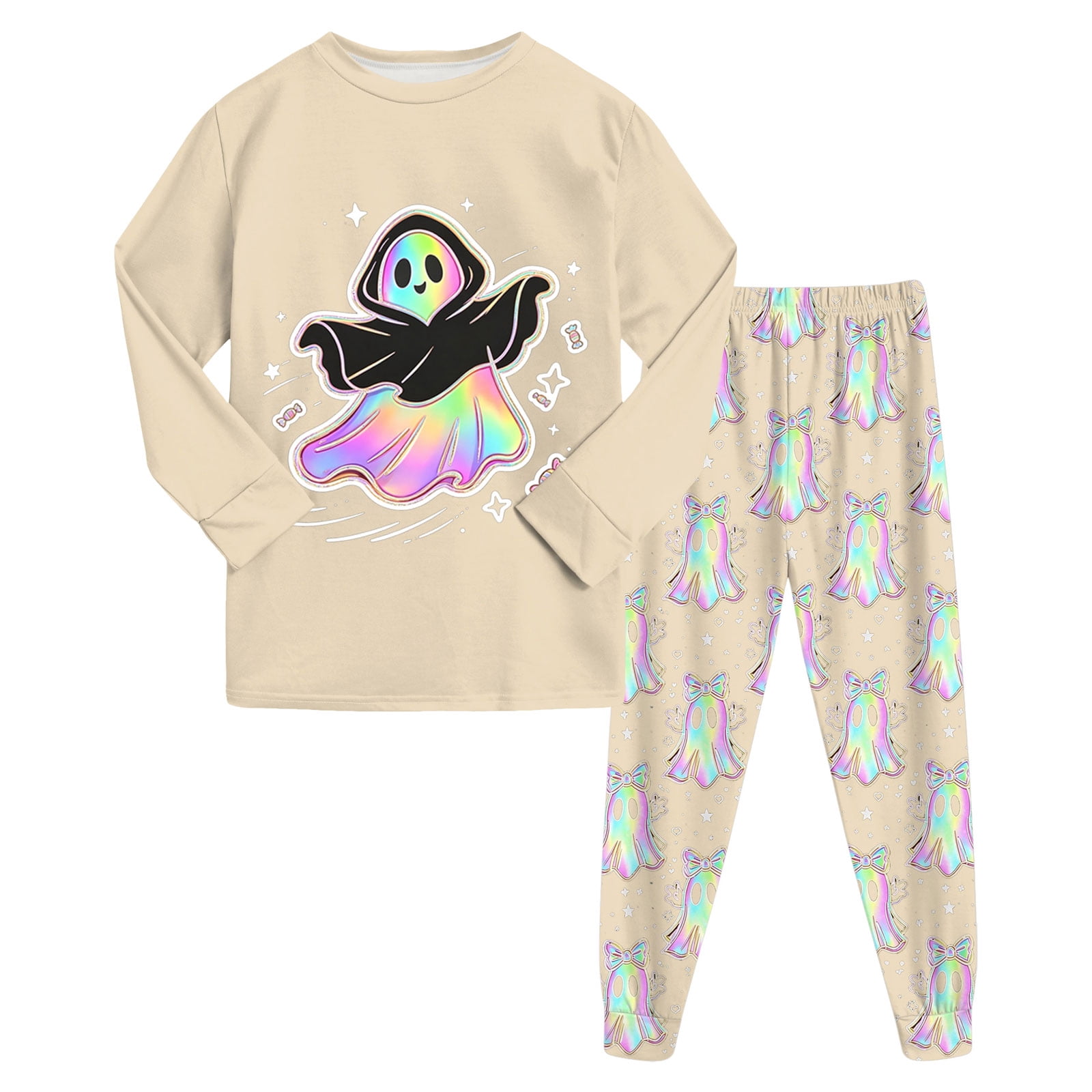 Dakiuu Halloween Two Piece Pajamas for Girls with Hooded Ghost With ...
