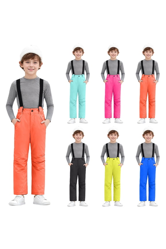 Kid's Snow Bib Pants Winter Waterproof Windproof Ski Trousers Insulated Snowboard Overalls with Detachable Straps for Boys Girls Black 6-7 Years (110)