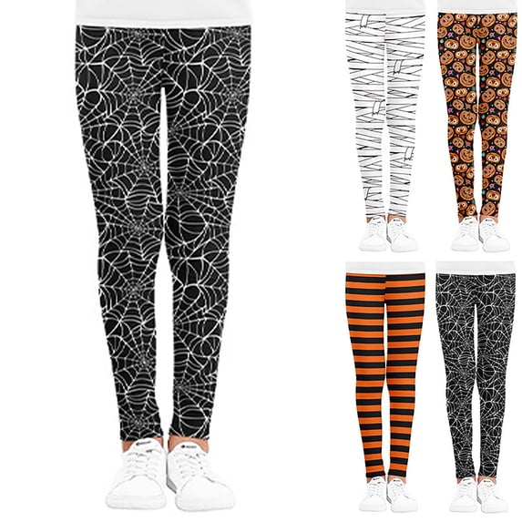 Dakiuu Kids Halloween Print Leggings Elastic Waist Stretch Pants Pumpkin Pattern for Boys Girls Holiday Outfits