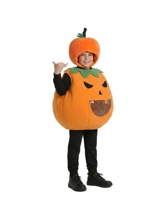 Kids Pumpkin Halloween Costume with Candy Storage Pocket Jack O Lantern Vest and Hat Boys Girls Trick or Treat Party Dress up Outfit