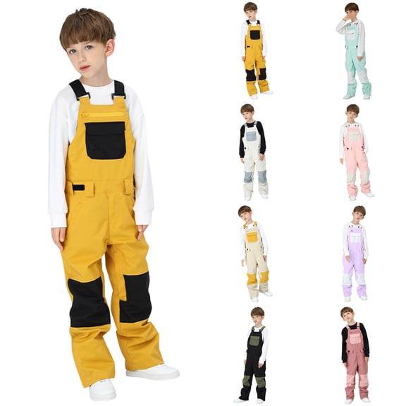 Dakiuu Kids Snow Bibs Boys Girls Ski Bibi Overall Snowboard Pants Insulated Waterproof Windproof Winter Activewear Snow Suit for Toddler Teens Brick Red 5-6 Years (110)