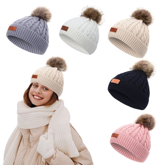 Dakiuu Kids Winter Hat Boys Girls Baby Toddler Winter Warm Pompom Cables Knit Caps Soft Thermal Ski Beenie